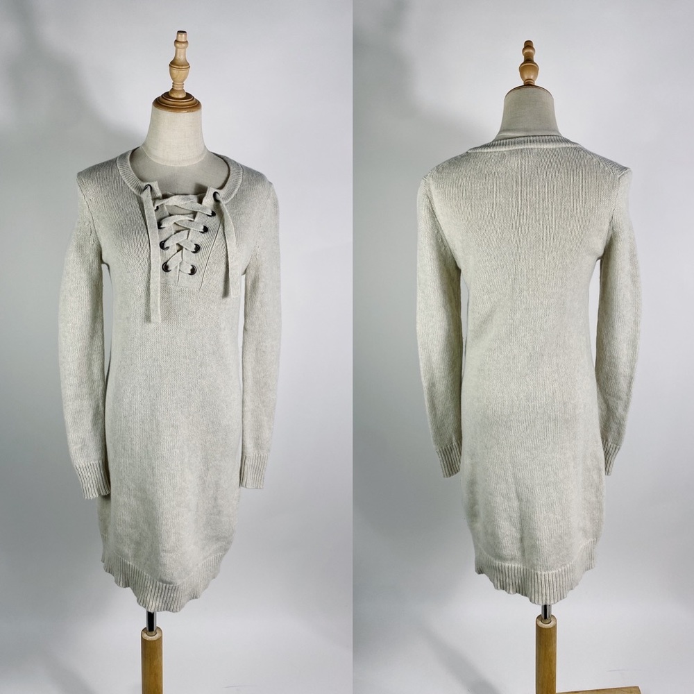 MADEWELL Merino Wool Lace Neckline Sweater Dress Oatmeal Beige Womens XXS